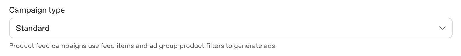 Campaign type dropdown set to Standard