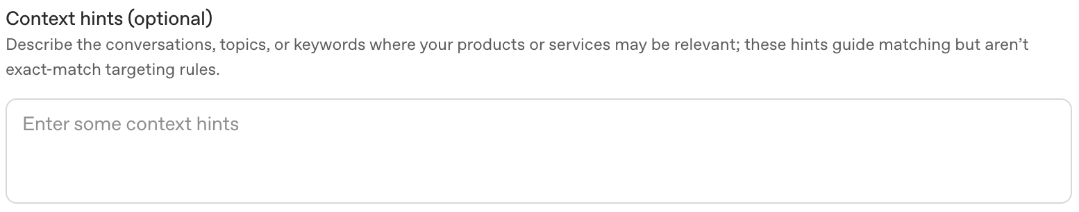 Context hints input field