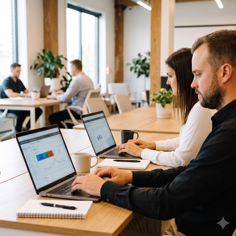 Two daylyte strategists working side by side on ad accounts